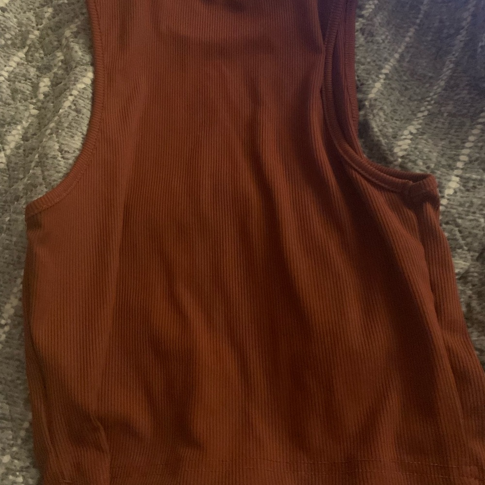 Rust Orange Ribbed Tank Top - Picture 3 of 3